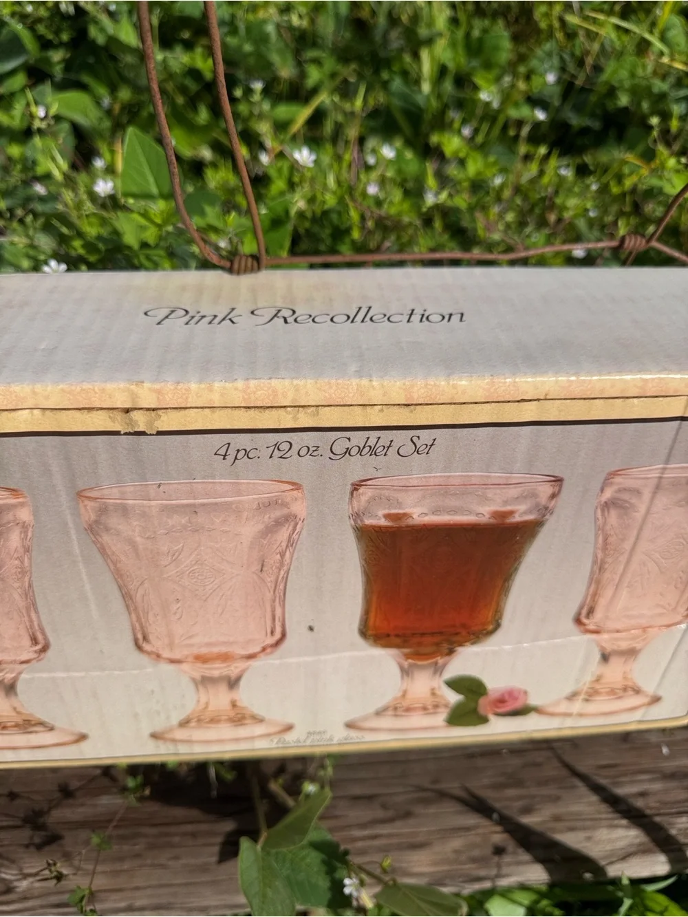 New Vintage Indiana Glass Company 4 PINK Footed Madrid Glasses Gobblet Cottage